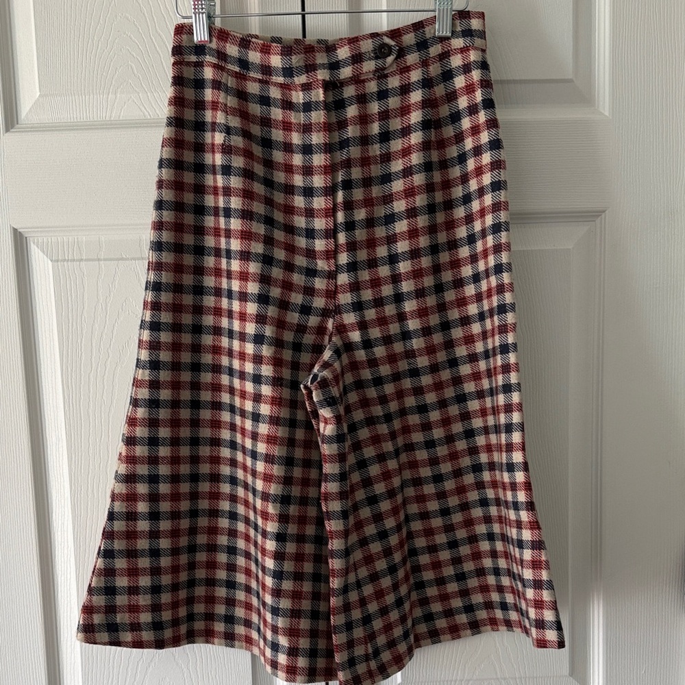 Vintage Plaid Wide-Leg Culotte Pants
